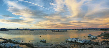Tufa towers in Mono Lake at sunset, California, USAの写真素材