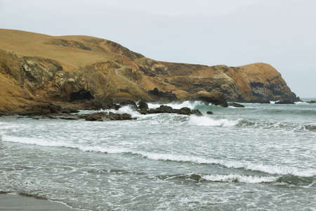 "El Faraon or de la Isla" beachduring early morning in Puerto Supe, Barranca province, Peruの写真素材