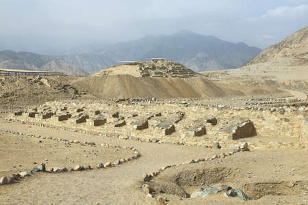 Caral, UNESCO world heritage site and the most ancient city in the Americas. Located in Supe valley, 200km north of Lima, Peruの写真素材