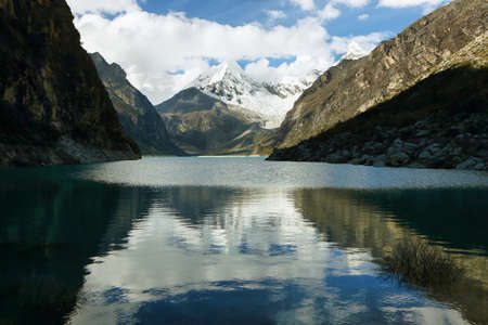 Paron lake and Pyramid peak, Ancash province, Peruの写真素材