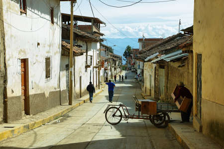 Chacas, Peru - June 9, 2017: Beautiful indigenous houses in village of Chacas, Ancash province, Peru.のeditorial素材