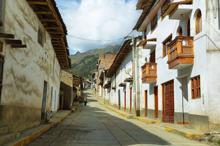 Chacas, Peru - June 9, 2017: Beautiful indigenous houses in village of Chacas, Ancash province, Peru.のeditorial素材