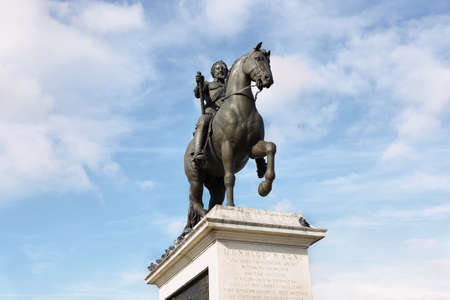 Paris, France - October 28, 2017: Henrici Magni statue near Pont Neuf in Paris, France.のeditorial素材
