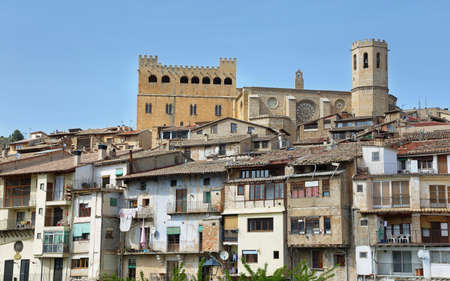 Medieval city of Valderrobres, one of the most beautiful towns of Spain, in Aragon, Spain. Castle of the town is seen at background.のeditorial素材