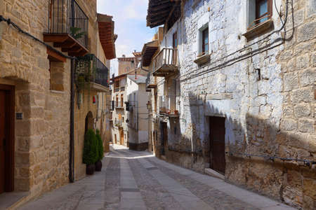 Valderrobres, Spain - April 14, 2017: medieval city of Valderrobres, one of the most beautiful towns of Spain, in Aragon, Spain. Castle of the town is seen at background.のeditorial素材