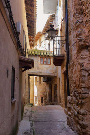 Valderrobres, Spain - April 14, 2017: medieval city of Valderrobres, one of the most beautiful towns of Spain, in Aragon, Spain. Castle of the town is seen at background.のeditorial素材