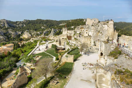 Les Baux de-Provence, France - April 19, 2019: Castle in renowned provençal village of Les Baux de-Provence, Franceのeditorial素材