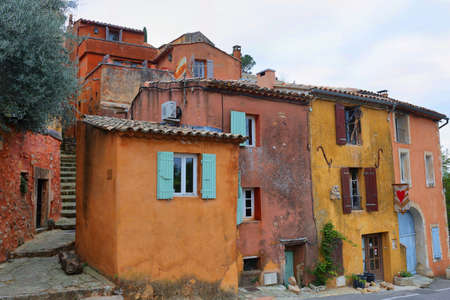 street village of Roussillon, one of the most beautiful villages in France, Europeの写真素材