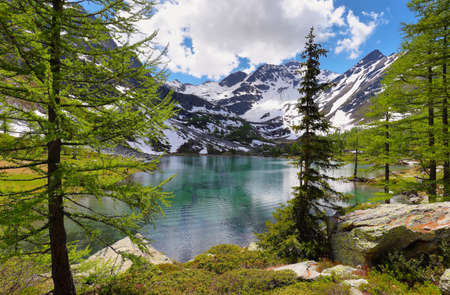 Glacial Arpy lake near Morgex, Aosta Valley, North Italy