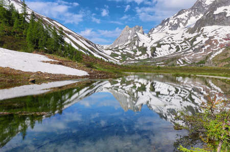 Pyramides Calcaires mountains at background at the end of Veny Valley, Val d'Aosta - Italy.の写真素材