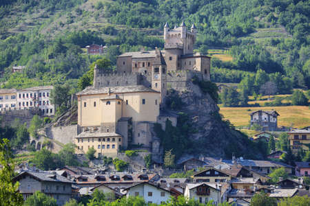 Medieval castle of Saint-Pierre in Aosta Valley, Northern Italyのeditorial素材