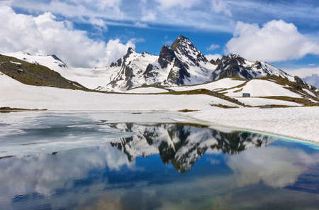 Amazing Rutor lake on the way to Rutor Glacier, Aosta Valley, northern Italyの写真素材