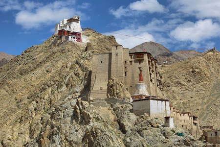 Leh Palace and Namgyal Tsemo Monastery or red gompa in Leh, Ladakh region of Indiaのeditorial素材