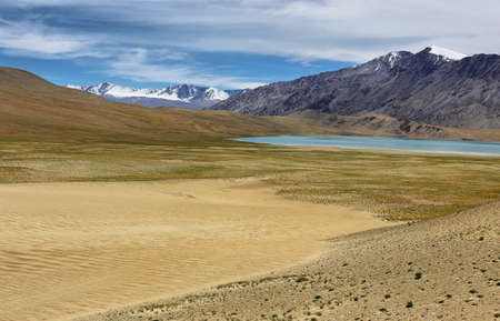 Reflection of Moriri lake (Mountain lake) in Ladakh, Indiaの写真素材