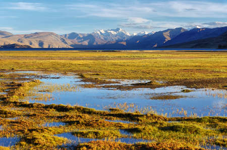 Himalayan lake Tso Moriri before sunset. Korzok, Ladakh, northern region of Indiaの写真素材