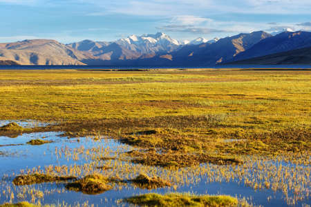 Himalayan lake Tso Moriri with Mount Gya at background. Korzok, Ladakh, northern region of Indiaの写真素材