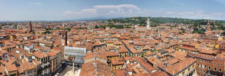 Panoramic view of Verona city from Lamberti Tower, northern Italy.のeditorial素材