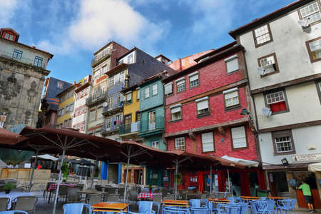 Porto, Portugal - August 3, 2020: Colorful buildings in downtown Porto city, Portugal