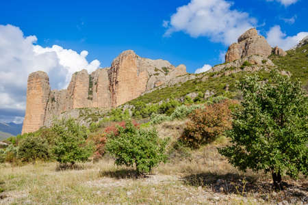 View of Mallos de Riglos, in Huesca province, Aragon, Spainの写真素材