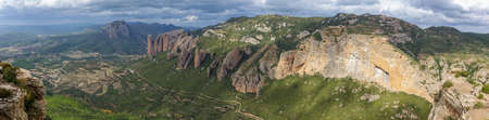 View of Mallos de Riglos from viewpoint near Marcuello castle, Huesca province, Aragon, Spainの写真素材
