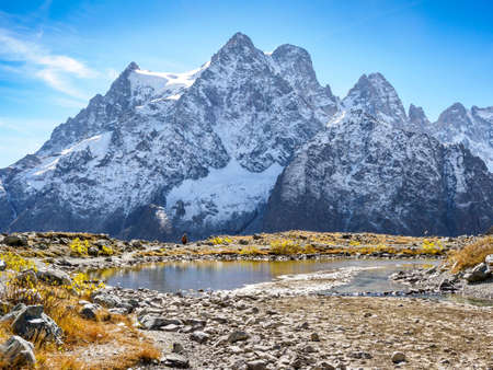 View of Mont Pelvoux (3,946m) located in the Ecrins Massif in French Alps, France
