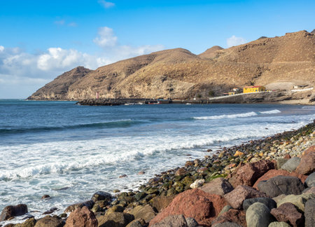 Beach of pebbles of La Aldea in Gran Canaria Island, Canary Islands, Spain.の写真素材
