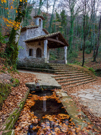 Sant Marti del Corb hermitage in Garrotxa region, Girona province, Catalonia, Spain