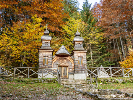 Russian chapel - Kranjska Gora, Slovenia. Was built in memory of Russian soldiers who built the roadの写真素材