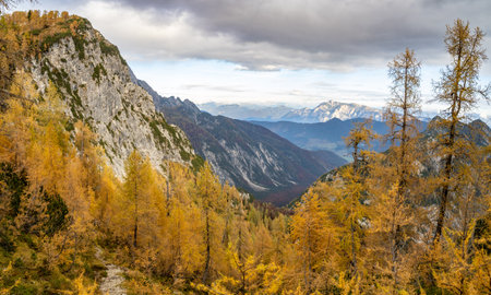 View of mountains from Slemenova spica, Julian alps, Sloveniaの写真素材