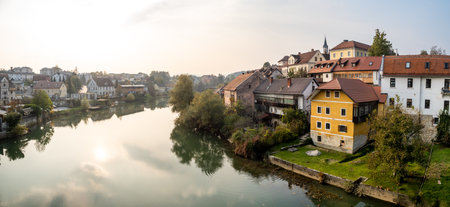 Novo Mesto ( Rudolfswerth, Newestat), Slovenia, Lower Carniola Region, near Croatia at Bend of River Krkaの写真素材