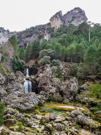 Waterfalls in Borosa river in Cazorla mountain range, Andalusia, Spainの写真素材