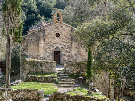Sant Aniol Hermitage in La Garrotxa, Girona province, Catalonia, Spainの写真素材