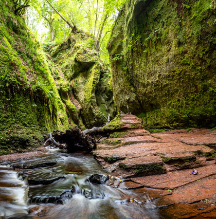 The Devil's pulpit in Finnich, Scotland, United Kingdomの写真素材