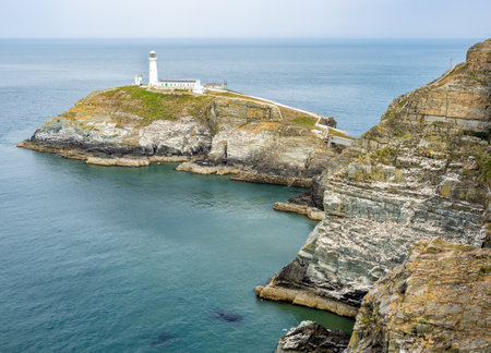 South Stack Lighthouse in Anglesey island, Wales, United Kingdomの写真素材