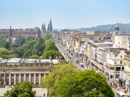 View of Princess Street from Calton hill in Edimbugh city, Scotlandの写真素材