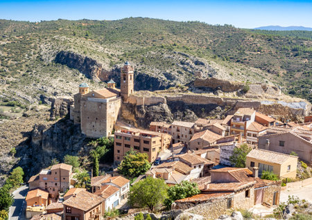 Castielfabib beautiful village and castle in Valencia province, Spainの写真素材