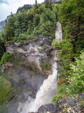 Reichenbach falls in a rainy day, Switzerlandの写真素材