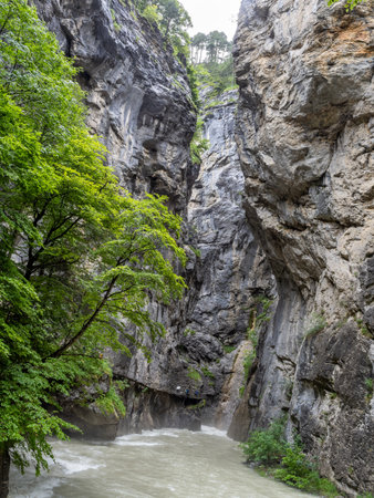 Aar river gorges in a rainy day, Switzerlandの写真素材