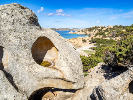 Curious rock near Capracese beach in Caprera island, Sardinia island, Italyの写真素材