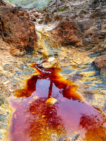Red water in Red river (Rio Tinto), Huelva, Spainの写真素材