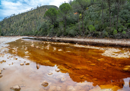 Red water in Red river (Rio Tinto), Huelva, Spainの写真素材