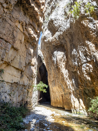 Deep gorge of Guadalaviar river near Tramacastilla, Teruel, Spainの写真素材