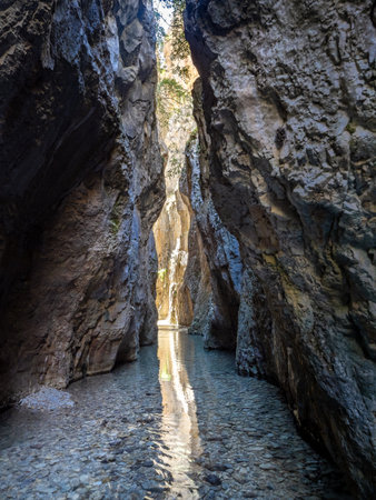 Deep gorge of Guadalaviar river near Tramacastilla, Teruel, Spainの写真素材