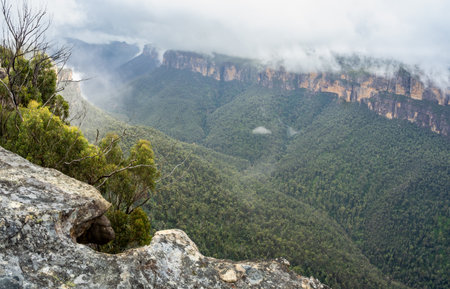 Anvil Rock Lookout with amazing views in Blue mountains national park, Australiaの写真素材