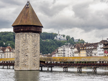 Views of Lucerne city and Kapellbrucke, Switzerlandの写真素材
