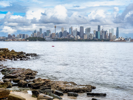 Sydney bay skyline from Bradley head, Australiaの写真素材