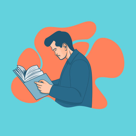 Man reading a book. Vector illustration in a flat cartoon style.のイラスト素材