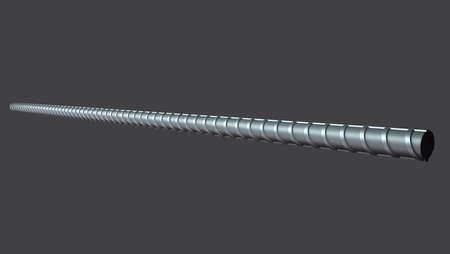 3D illustration of curved reinforcements bunch of steel TMT bar close up. Isolated 3d renderの写真素材