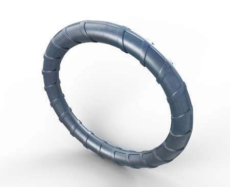 3D illustration of curved reinforcements bunch of steel TMT bar close up. Isolated 3d renderの写真素材