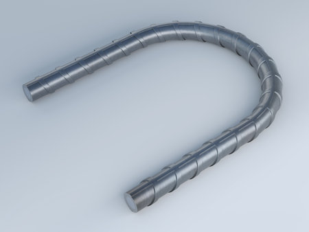 3D illustration of curved reinforcements bunch of steel TMT bar close up. Isolated 3d renderの写真素材